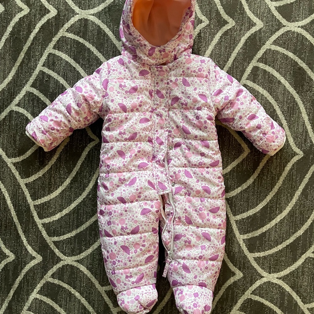 Jessica Simpson Pink and Purple Baby Girl One Piece Footie Winter Snowsuit —6/9M